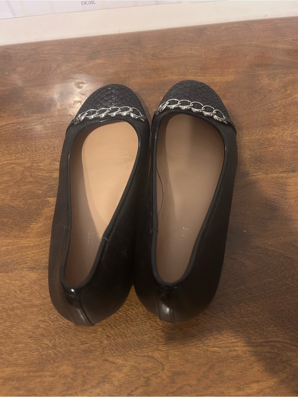 Naturalizer Black Ballet Flats with Silver Chain Accent